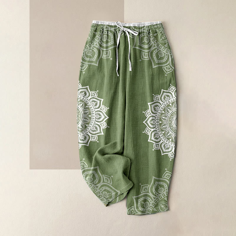 Buddha Stones Damenhose aus reiner Baumwolle mit Mandala-Muster, elastischem Bund und Taschen - Dunkelseegrün - US16, UK/AU20, EU48 (3XL) - image 6