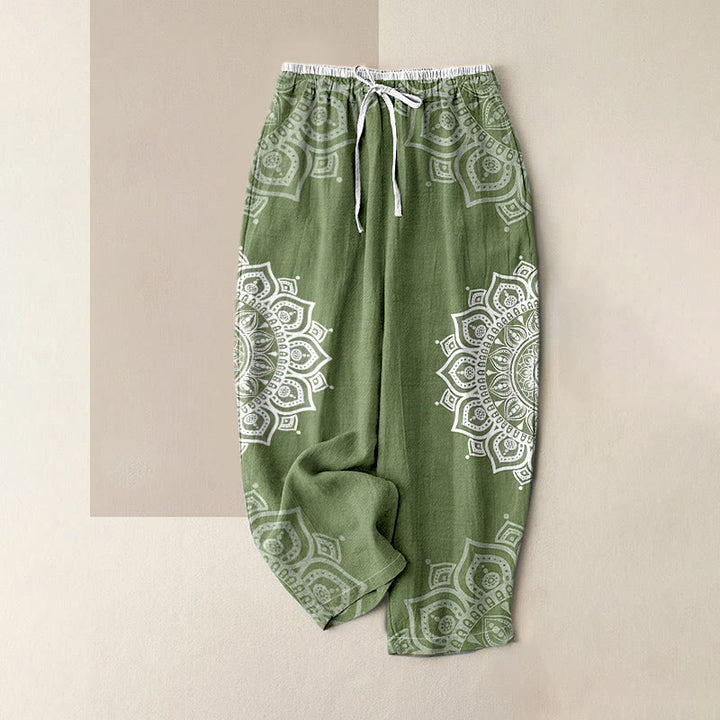 Buddha Stones Damenhose aus reiner Baumwolle mit Mandala-Muster, elastischem Bund und Taschen - Dunkelseegrün - US16, UK/AU20, EU48 (3XL) - image 6