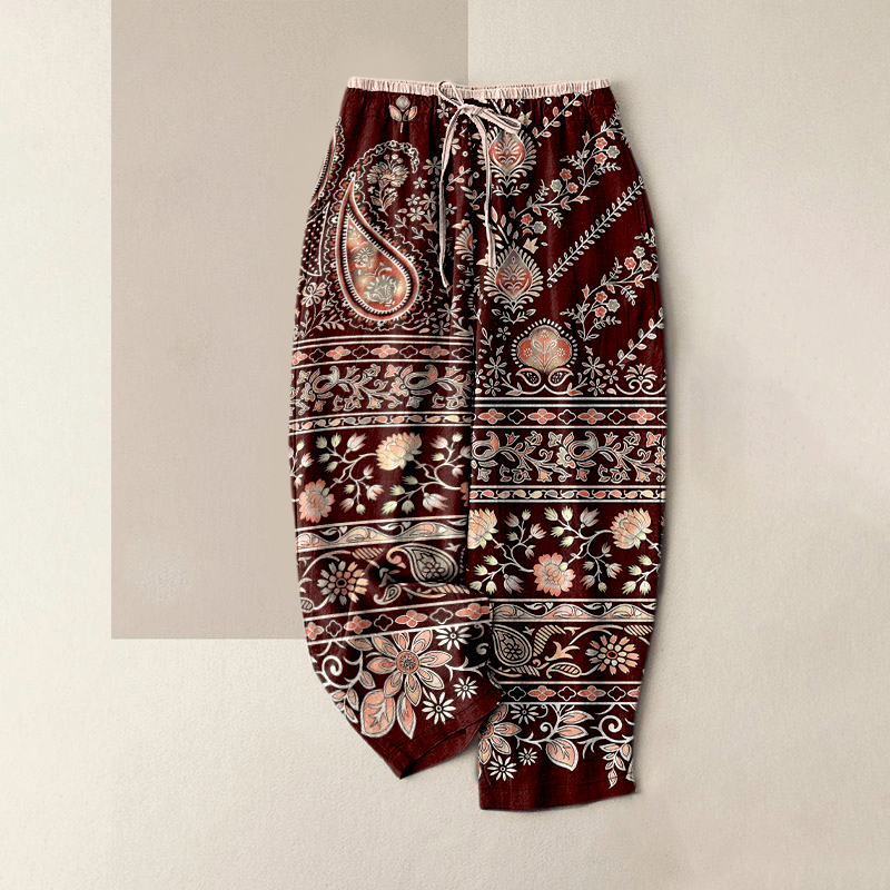 Buddha Stones Damenhose aus reiner Baumwolle mit Paisley-Lotusmuster, elastischem Bund und Taschen - Dunkelrot - US16, UK/AU20, EU48 (3XL) - image 4