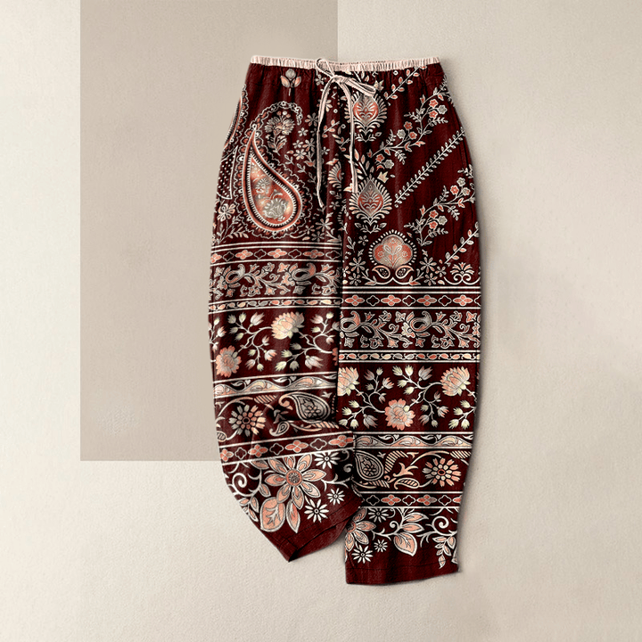 Buddha Stones Damenhose aus reiner Baumwolle mit Paisley-Lotusmuster, elastischem Bund und Taschen - Dunkelrot - US16, UK/AU20, EU48 (3XL) - image 4