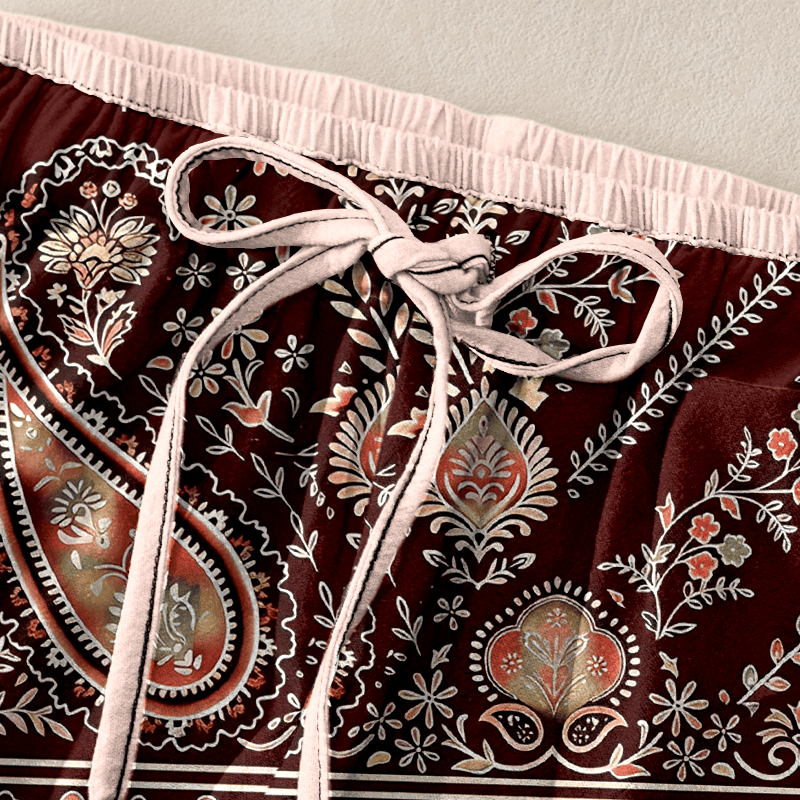 Buddha Stones Damenhose aus reiner Baumwolle mit Paisley-Lotusmuster, elastischem Bund und Taschen - image 5
