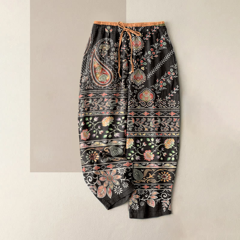 Buddha Stones Damenhose aus reiner Baumwolle mit Paisley-Lotusmuster, elastischem Bund und Taschen - Sattelbraun - US16, UK/AU20, EU48 (3XL) - image 8