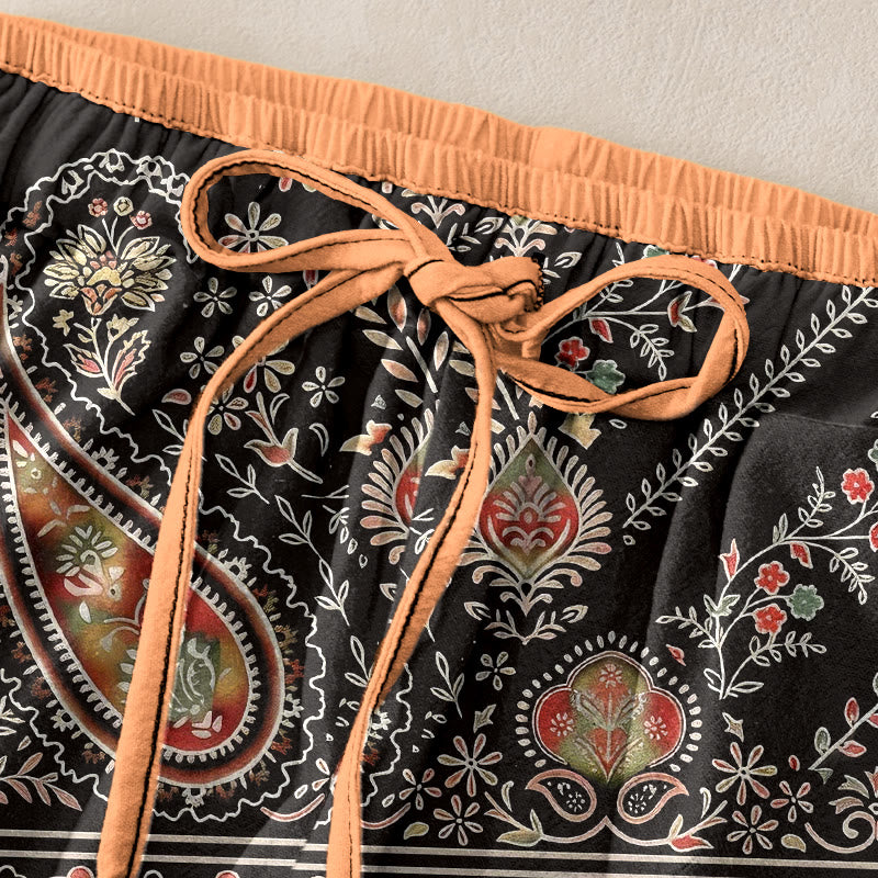 Buddha Stones Damenhose aus reiner Baumwolle mit Paisley-Lotusmuster, elastischem Bund und Taschen - image 9