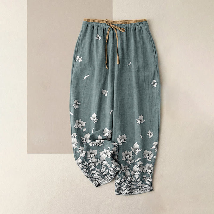 Buddha Stones Damenhose aus reiner Baumwolle mit Blütenblattmuster, elastischem Bund und Taschen - Hellseegrün - US16, UK/AU20, EU48 (3XL) - image 0