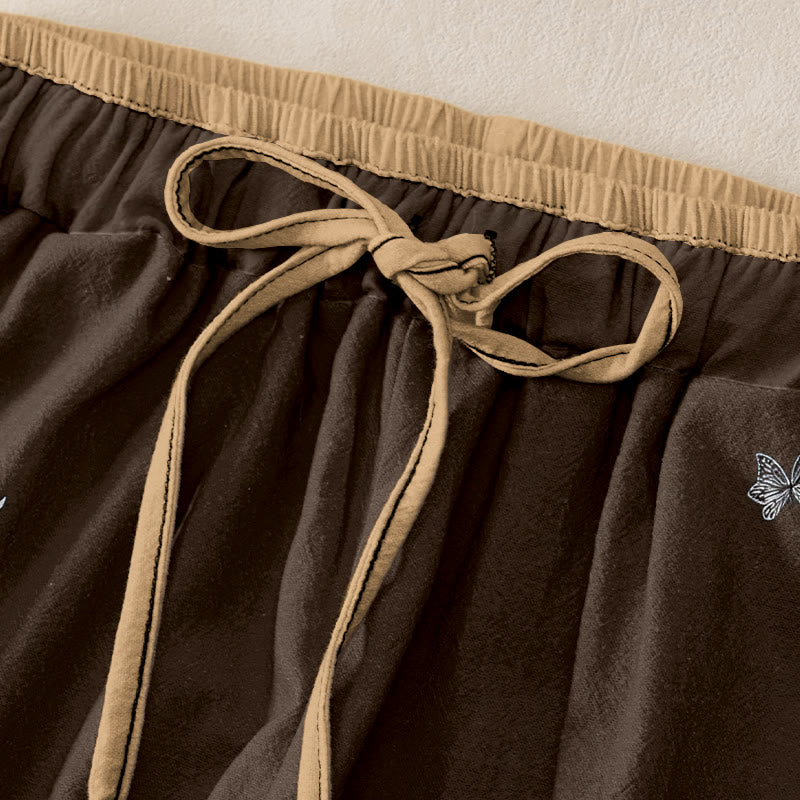 Buddha Stones Damenhose aus reiner Baumwolle mit Blütenblattmuster, elastischem Bund und Taschen - image 5