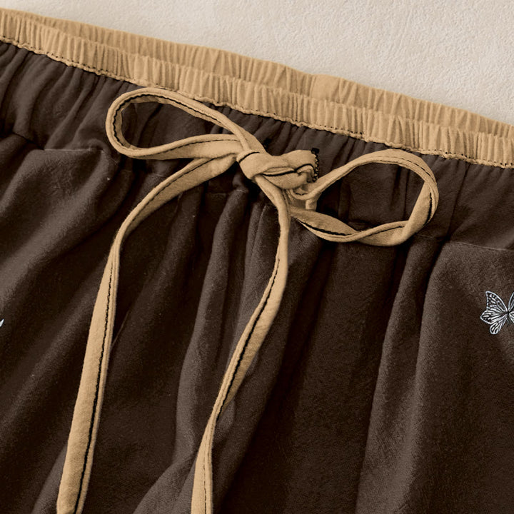 Buddha Stones Damenhose aus reiner Baumwolle mit Blütenblattmuster, elastischem Bund und Taschen - image 5