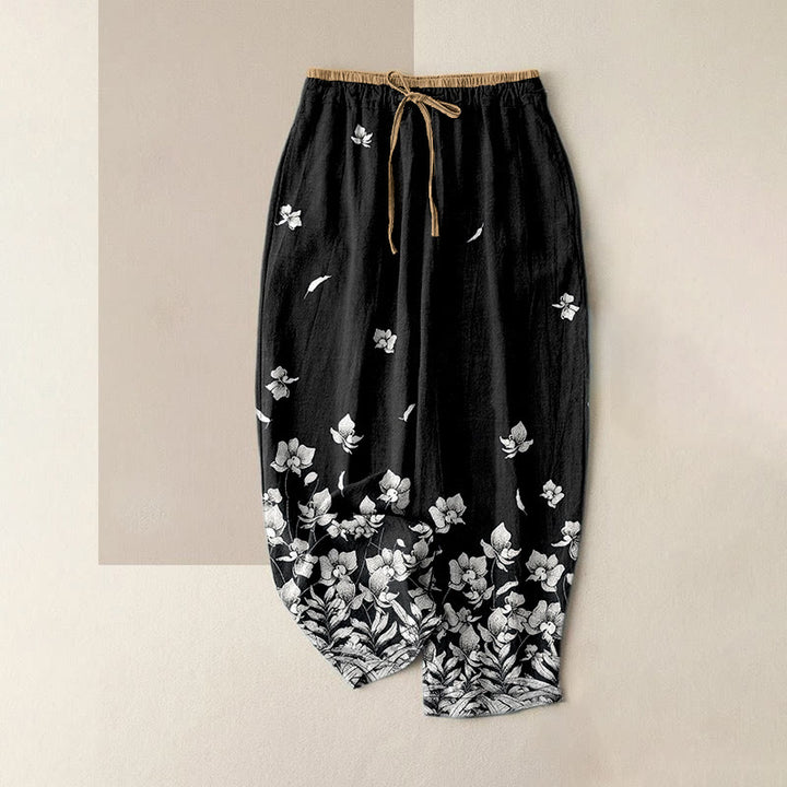 Buddha Stones Damenhose aus reiner Baumwolle mit Blütenblattmuster, elastischem Bund und Taschen - Schwarz - US16, UK/AU20, EU48 (3XL) - image 8