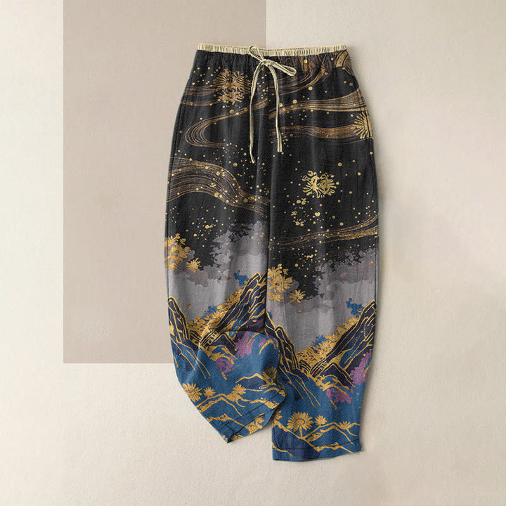 Buddha Stones Damenhose aus reiner Baumwolle mit Blütenmuster, elastischem Bund und Taschen - Schwarz - US16, UK/AU20, EU48 (3XL) - image 0