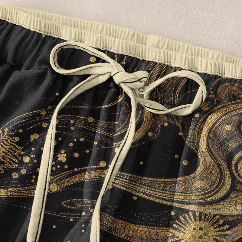 Buddha Stones Damenhose aus reiner Baumwolle mit Blütenmuster, elastischem Bund und Taschen - image 1
