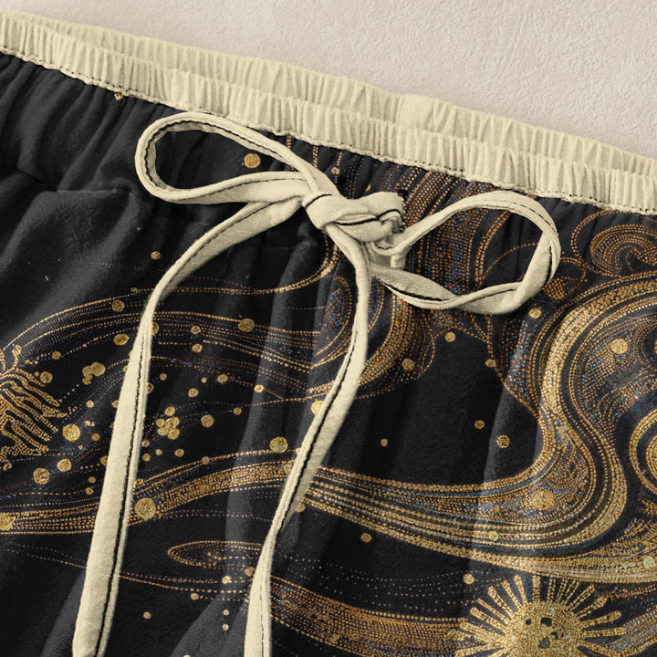 Buddha Stones Damenhose aus reiner Baumwolle mit Blütenmuster, elastischem Bund und Taschen - image 1