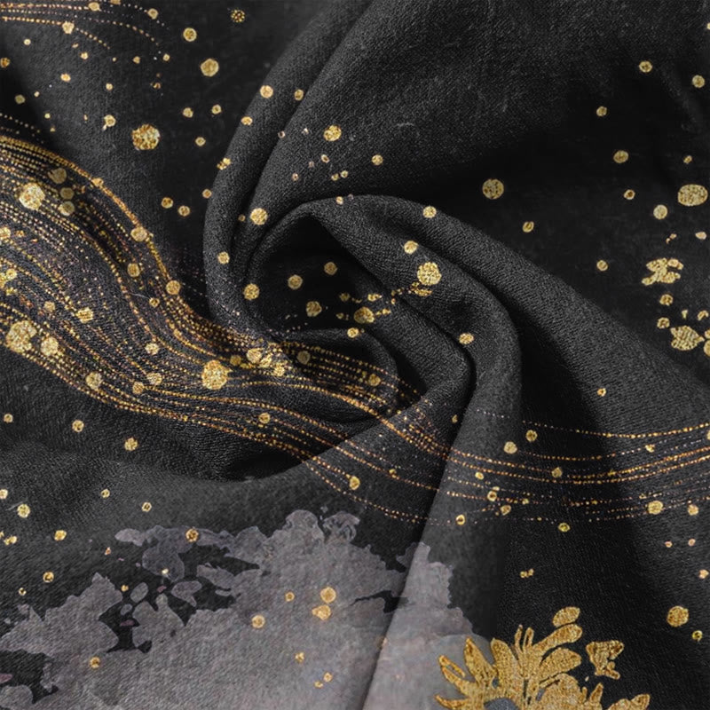 Buddha Stones Damenhose aus reiner Baumwolle mit Blütenmuster, elastischem Bund und Taschen - image 3
