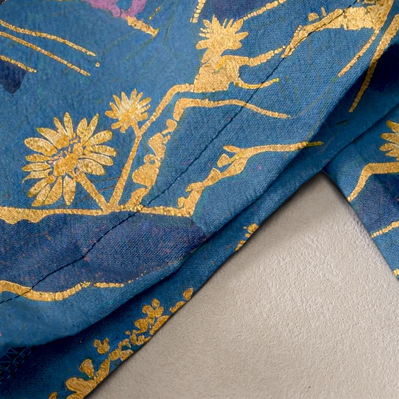 Buddha Stones Damenhose aus reiner Baumwolle mit Blütenmuster, elastischem Bund und Taschen - image 2