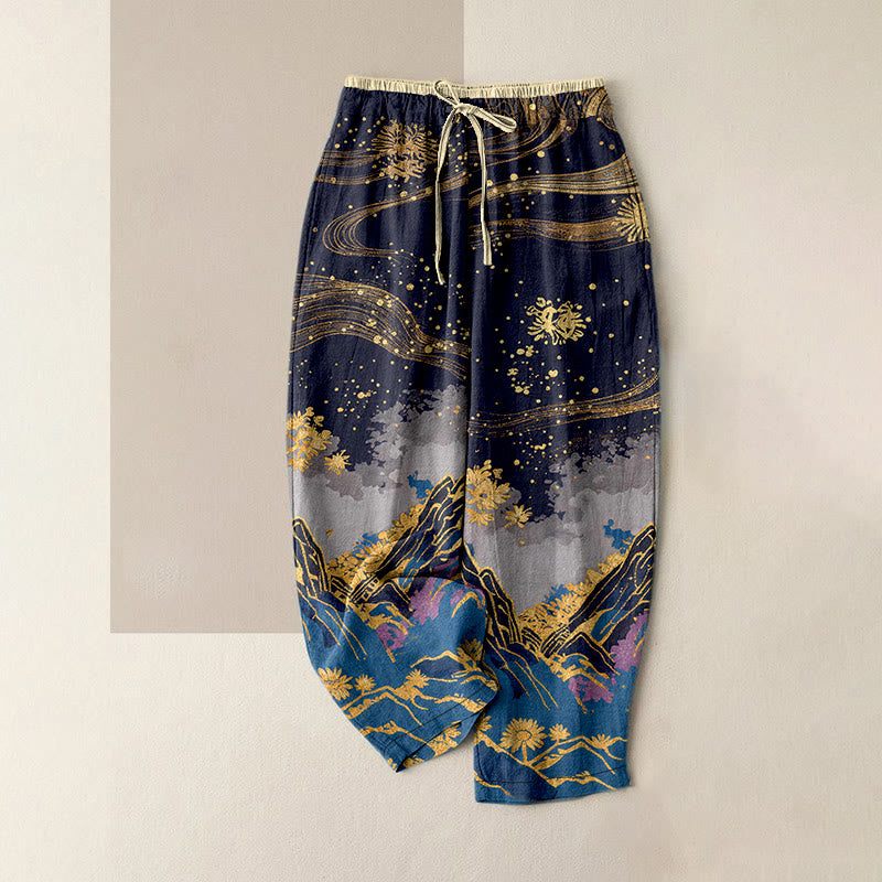 Buddha Stones Damenhose aus reiner Baumwolle mit Blütenmuster, elastischem Bund und Taschen - Mitternachtsblau - US16, UK/AU20, EU48 (3XL) - image 4