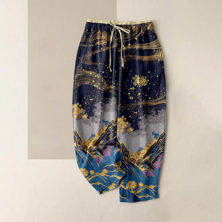 Buddha Stones Damenhose aus reiner Baumwolle mit Blütenmuster, elastischem Bund und Taschen - Mitternachtsblau - US16, UK/AU20, EU48 (3XL) - image 4