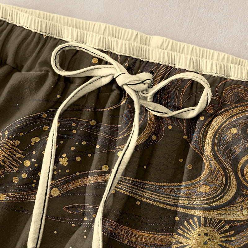 Buddha Stones Damenhose aus reiner Baumwolle mit Blütenmuster, elastischem Bund und Taschen - image 9