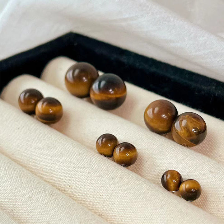 Buddha Stones Einfache Tigerauge Retro runde Ohrstecker mit Schutz - image 8