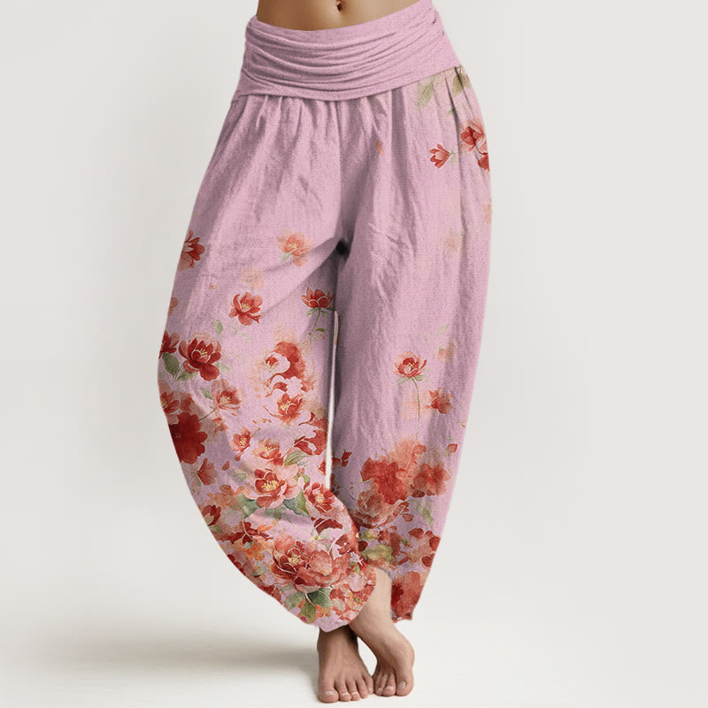 Buddha Stones Baumwoll-Haremshose mit Kamelien-Pfingstrosen-Muster und elastischem Bund für Damen - Hellrosa - US16, UK/AU20, EU48 (3XL) - image 8