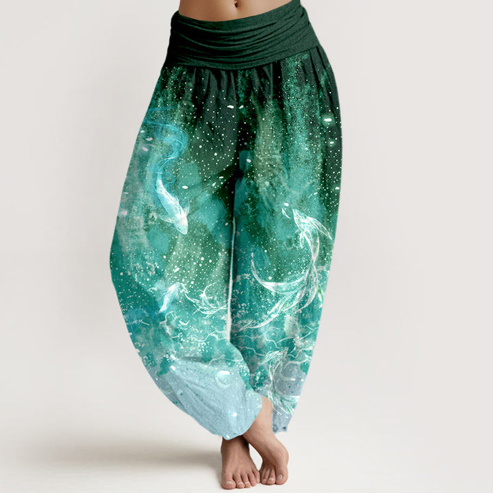 Buddha Stones Baumwoll-Haremshose mit Koi-Fisch-Muster und elastischem Bund für Damen - Waldgrün - US16, UK/AU20, EU48 (3XL) - image 8