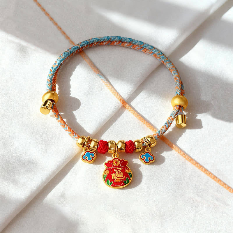 Buddha Stones Buntes, geflochtenes Halsband mit Fu-Motiv, verstellbar, zum Schutz von Katzen und Hunden. - Geldsack - 40-50 cm - image 4