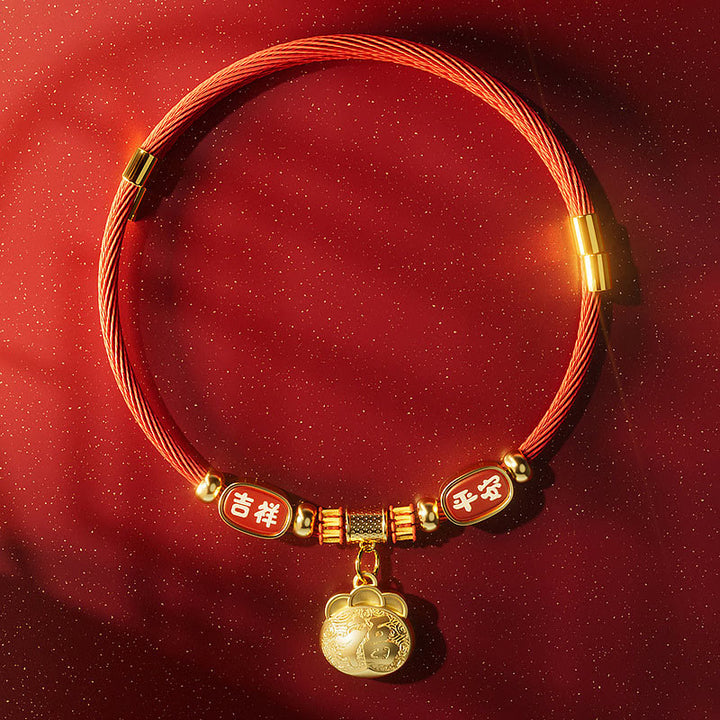 Buddha Stones Rotes Perlenhalsband mit Fu-Motiv und Glückssymbol, verstellbar für Katzen und Hunde - Glückstüte - 25-50 cm - image 11