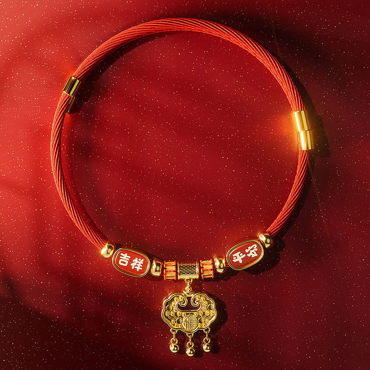 Buddha Stones Rotes Perlenhalsband mit Fu-Motiv und Glückssymbol, verstellbar für Katzen und Hunde - image 1
