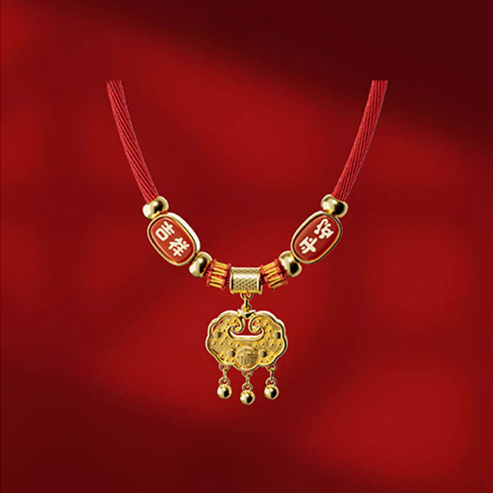 Buddha Stones Rotes Perlenhalsband mit Fu-Motiv und Glückssymbol, verstellbar für Katzen und Hunde - image 4