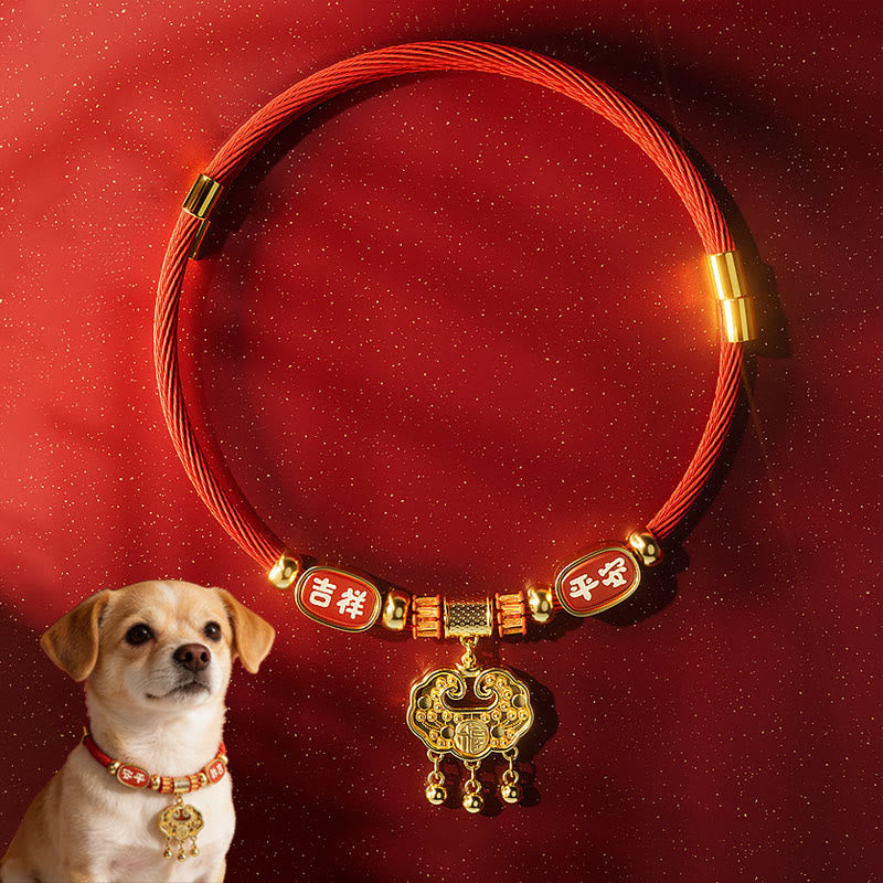 Buddha Stones Rotes Perlenhalsband mit Fu-Motiv und Glückssymbol, verstellbar für Katzen und Hunde - image 2