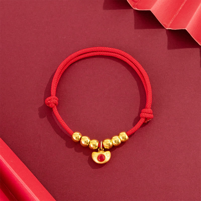 Buddha Stones Rotes, verstellbares Yuanbao-Fu-Halsband mit Perlenkette zum Schutz von Katzen und Hunden - Yuanbao - 20-33 cm - image 1