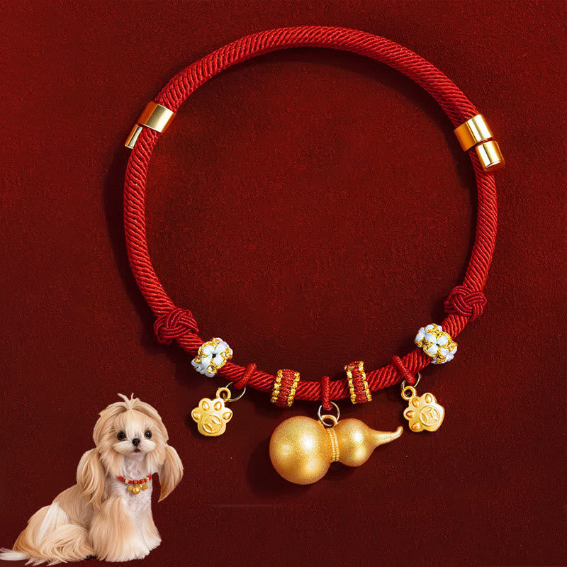 Buddha Stones Rotes Kordelperlen-Kompass-Kürbis-Schutzhalsband für Katzen und Hunde, verstellbar - Kürbis - 20-50 cm - image 1