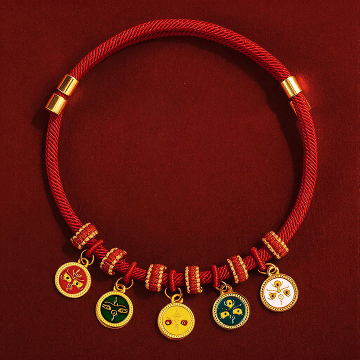 Buddha Stones Rotes Kordelperlen-Kompass-Kürbis-Schutzhalsband für Katzen und Hunde, verstellbar - Fünf Himmelsrichtungen Götter des Reichtums - 20-50 cm - image 13