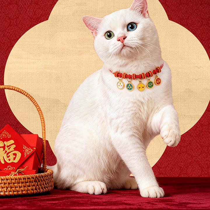 Buddha Stones Rotes Kordelperlen-Kompass-Kürbis-Schutzhalsband für Katzen und Hunde, verstellbar - image 15