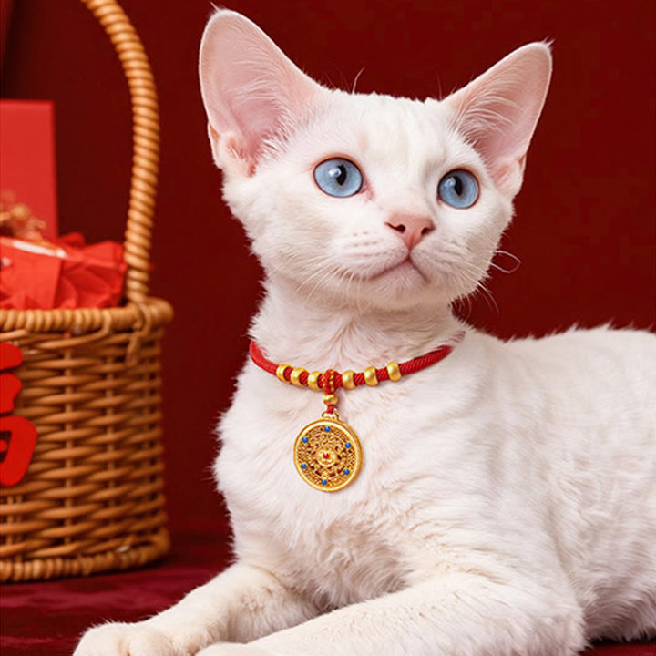 Buddha Stones Rotes Kordelperlen-Kompass-Kürbis-Schutzhalsband für Katzen und Hunde, verstellbar - image 11