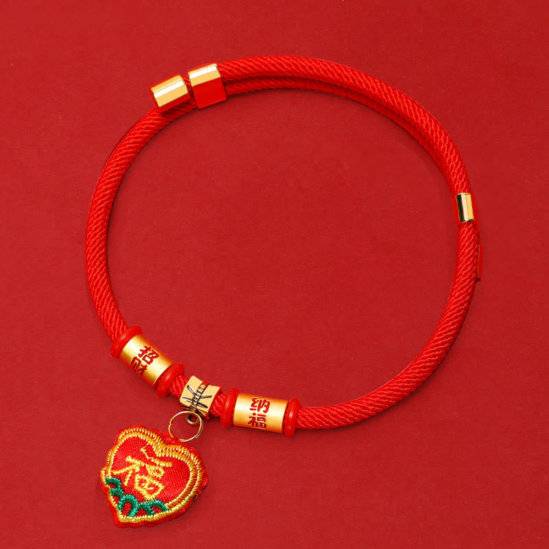 Buddha Stones Rotes, geflochtenes und besticktes Tiger-Fu-Halsband zum Schutz von Katzen und Hunden, verstellbar - Lucky Fortune Charakter - 26-44 cm - image 9