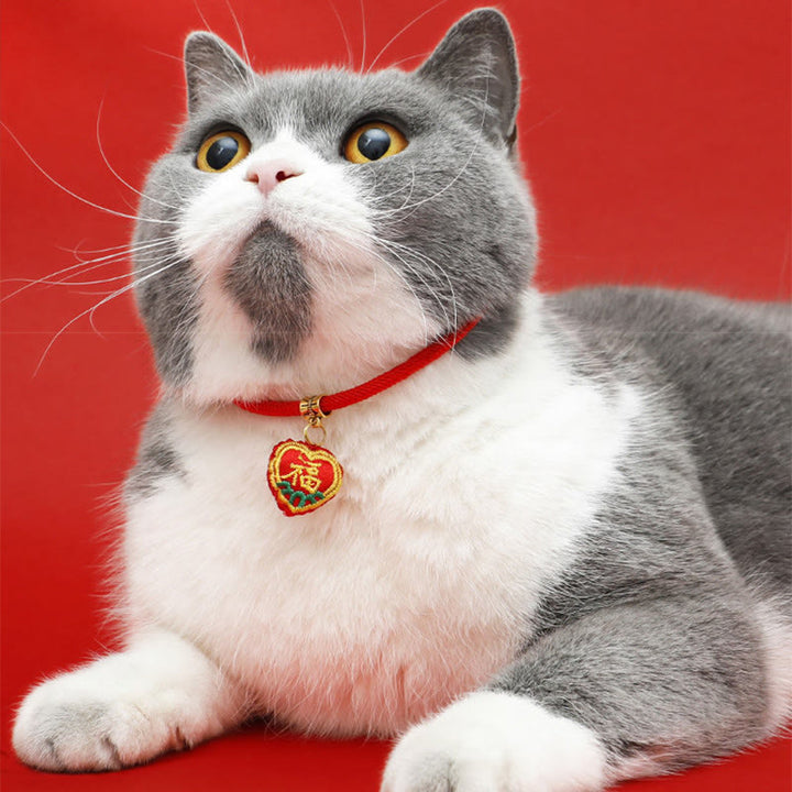 Buddha Stones Rotes, geflochtenes und besticktes Tiger-Fu-Halsband zum Schutz von Katzen und Hunden, verstellbar - image 14