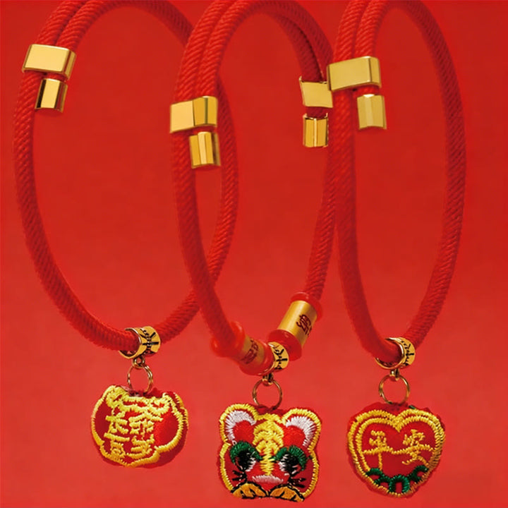 Buddha Stones Rotes, geflochtenes und besticktes Tiger-Fu-Halsband zum Schutz von Katzen und Hunden, verstellbar - image 17
