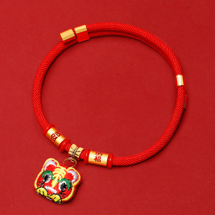 Buddha Stones Rotes, geflochtenes und besticktes Tiger-Fu-Halsband zum Schutz von Katzen und Hunden, verstellbar - image 2
