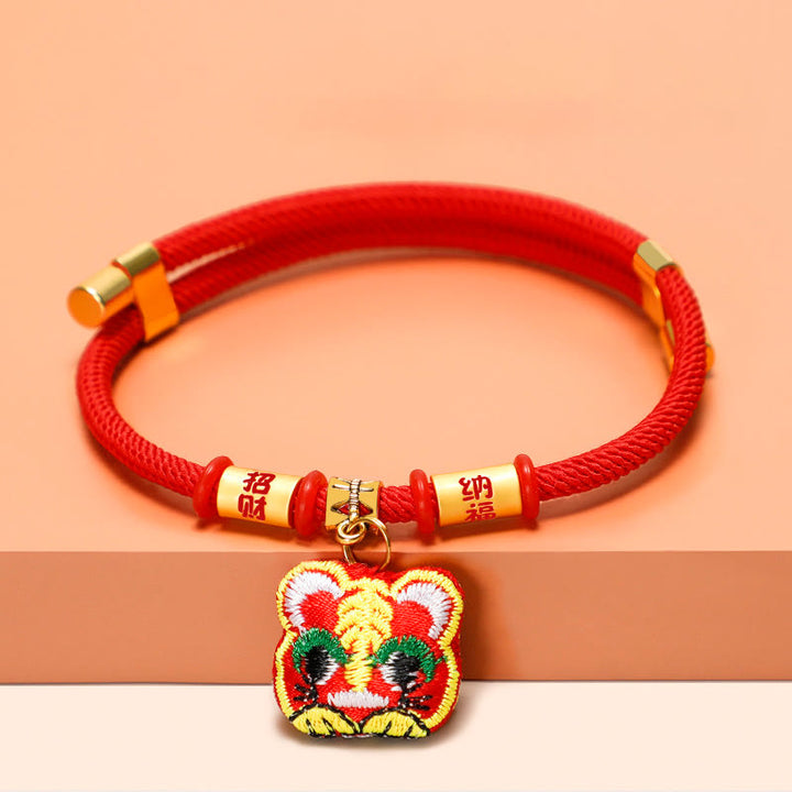 Buddha Stones Rotes, geflochtenes und besticktes Tiger-Fu-Halsband zum Schutz von Katzen und Hunden, verstellbar - image 3