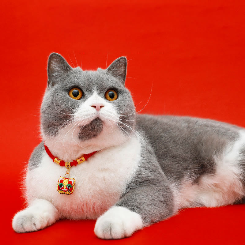 Buddha Stones Rotes, geflochtenes und besticktes Tiger-Fu-Halsband zum Schutz von Katzen und Hunden, verstellbar - image 0
