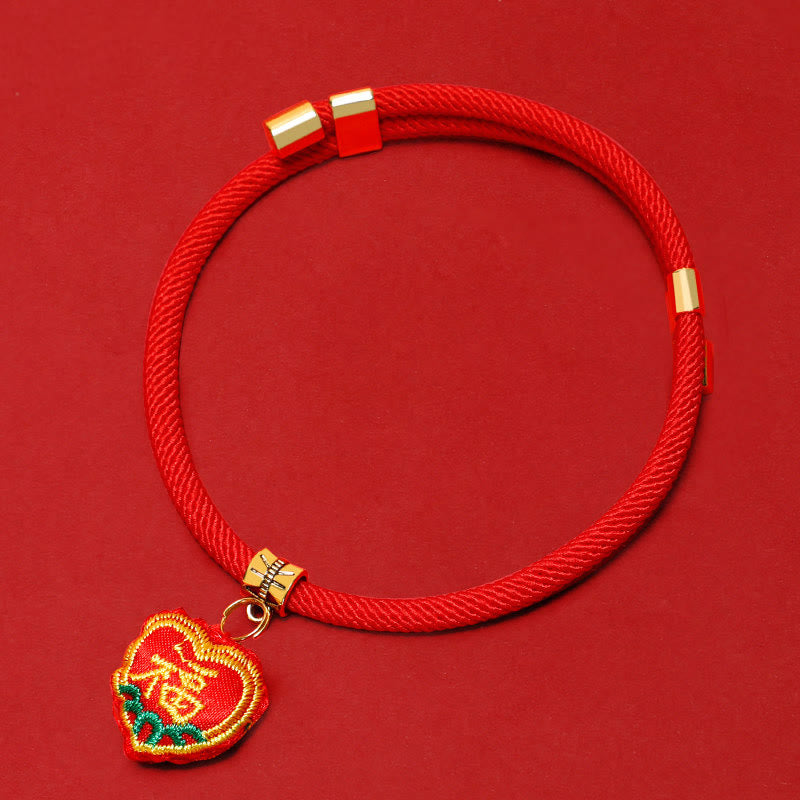 Buddha Stones Rotes, geflochtenes und besticktes Tiger-Fu-Halsband zum Schutz von Katzen und Hunden, verstellbar - Fu-Charakter - 26-44 cm - image 12