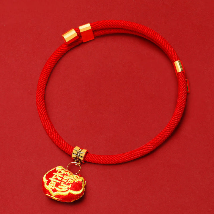 Buddha Stones Rotes, geflochtenes und besticktes Tiger-Fu-Halsband zum Schutz von Katzen und Hunden, verstellbar - Ruyi-Schleuse - 26-44 cm - image 11
