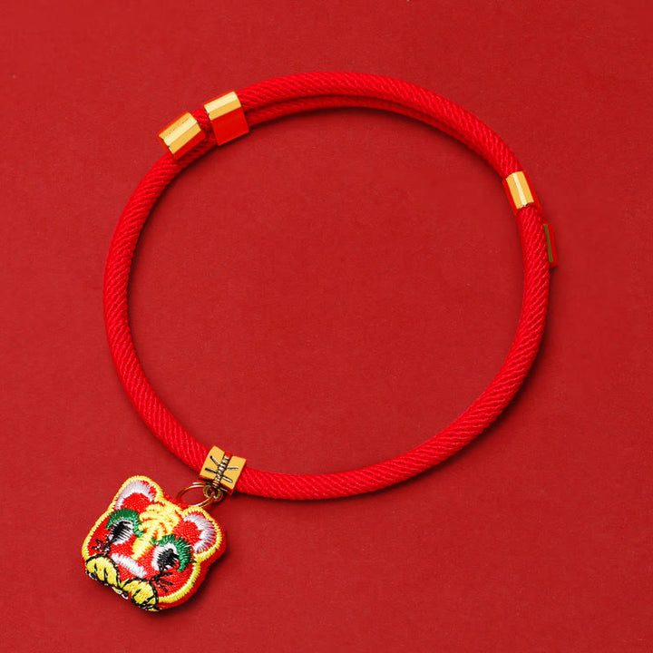 Buddha Stones Rotes, geflochtenes und besticktes Tiger-Fu-Halsband zum Schutz von Katzen und Hunden, verstellbar - Tiger - 26-44 cm - image 10