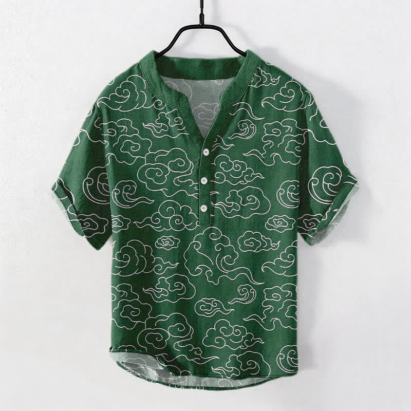 Buddha Stones Kurzarmhemd mit halber Knopfleiste und Wolkenmuster aus Baumwolle für Herren - SeaGreen - US/UK/AU50, EU60 (5XL) - image 5