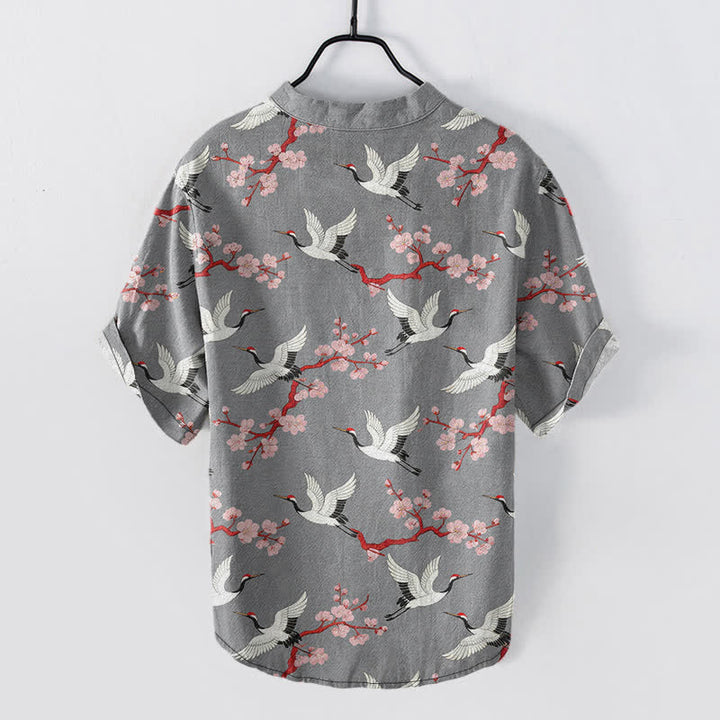 Buddha Stones Crane Plum Blossom Herren Henley Kurzarmhemd - image 1