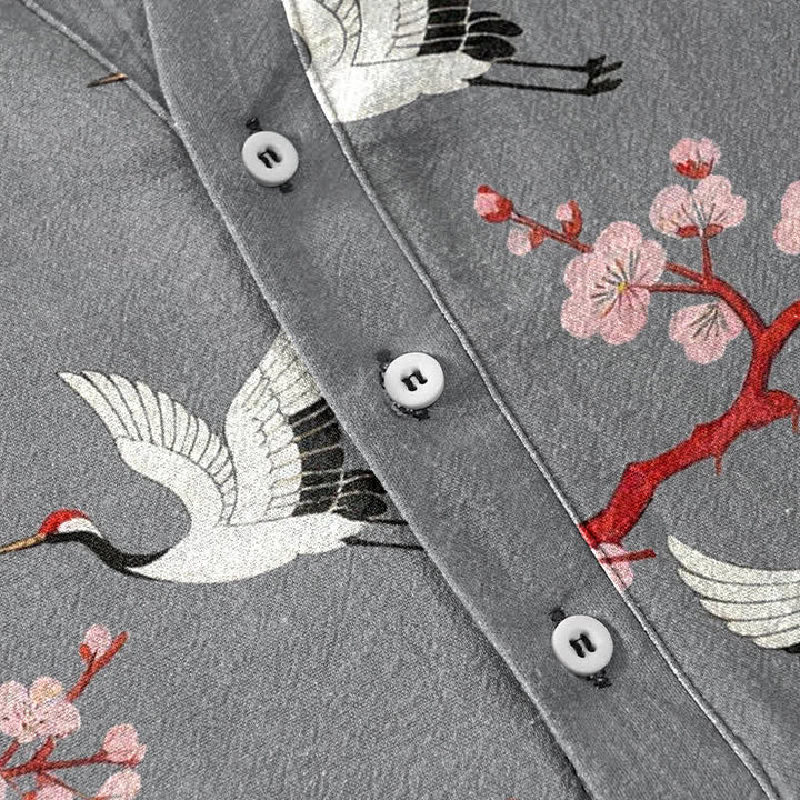 Buddha Stones Crane Plum Blossom Herren Henley Kurzarmhemd - image 3