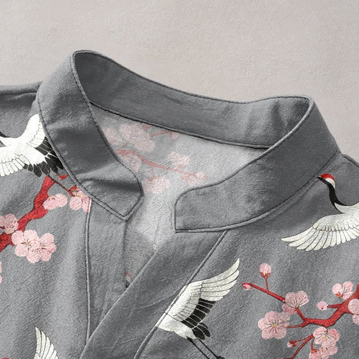 Buddha Stones Crane Plum Blossom Herren Henley Kurzarmhemd - image 2