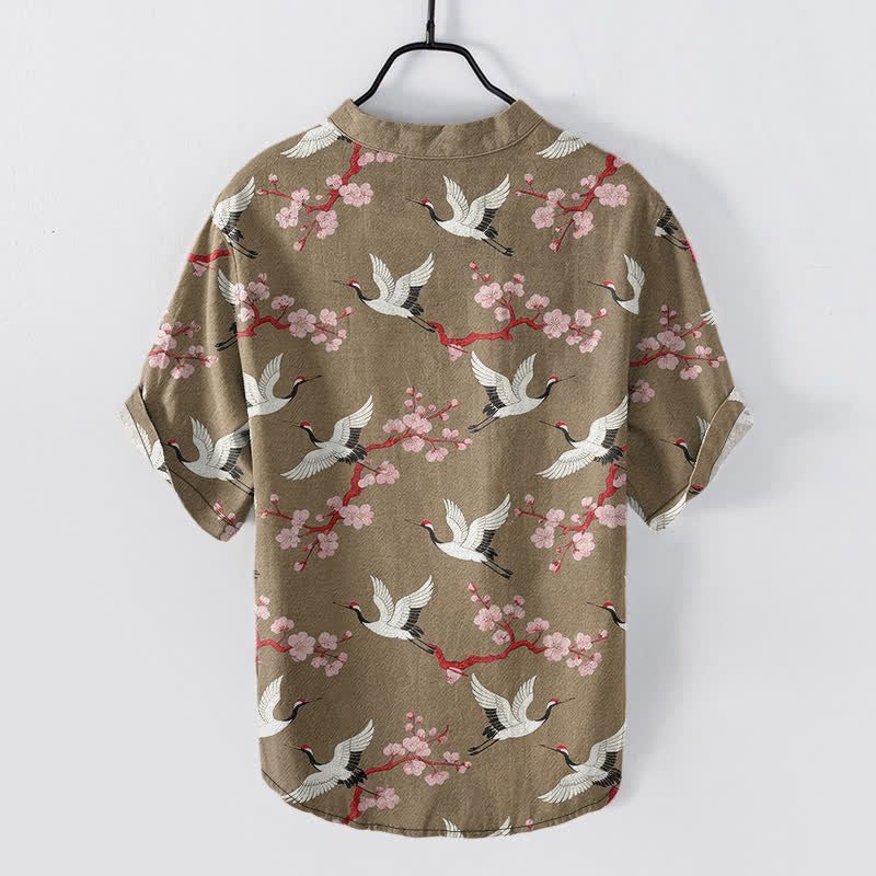 Buddha Stones Crane Plum Blossom Herren Henley Kurzarmhemd - image 6