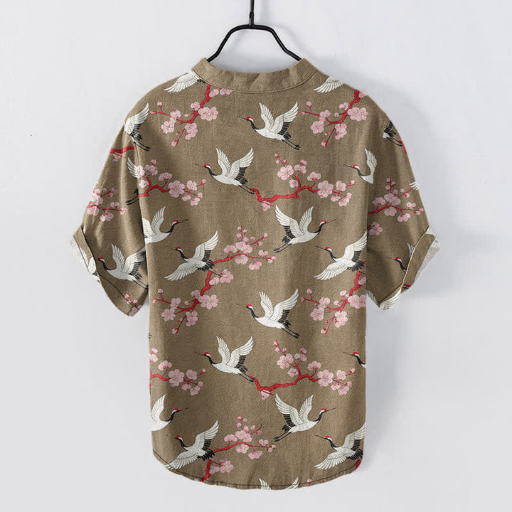 Buddha Stones Crane Plum Blossom Herren Henley Kurzarmhemd - image 6