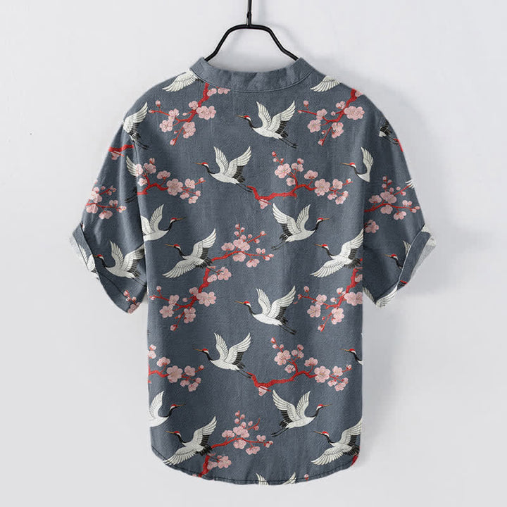 Buddha Stones Crane Plum Blossom Herren Henley Kurzarmhemd - image 8