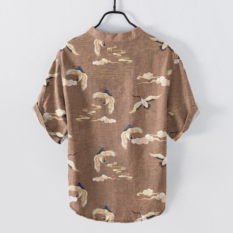 Buddha Stones Flying Birds Cloud Herren Kurzarmhemd mit halber Knopfleiste - image 1