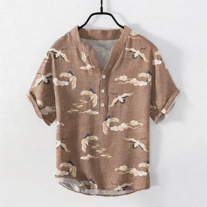 Buddha Stones Flying Birds Cloud Herren Kurzarmhemd mit halber Knopfleiste - BurlyWood - US/ UK/AU50, EU60 (5XL) - image 0